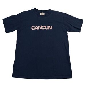 VTG Caribbean Side T-Shirt Navy Cancun Souvenir Embroidered Graphic Medium Women